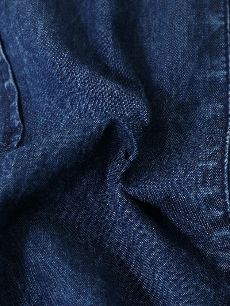 Herr Denim Platt Pocket Enfärgad Knäppning Kortärmade Fritidsskjortor