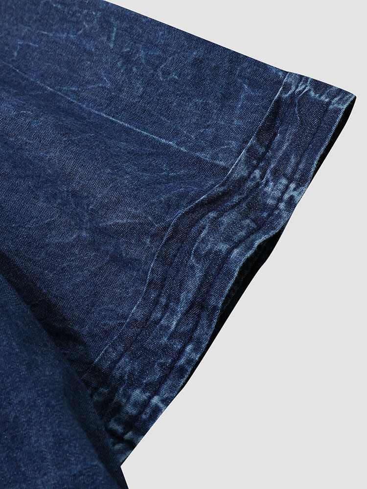 Herr Denim Platt Pocket Enfärgad Knäppning Kortärmade Fritidsskjortor