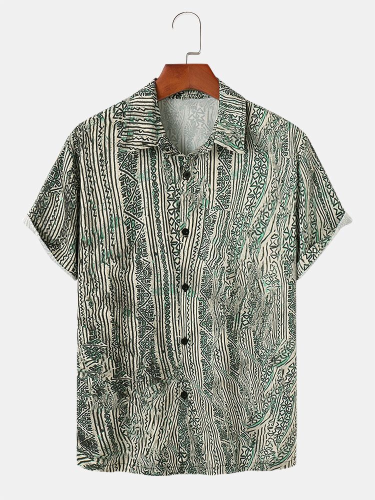 Herr Etniskt Tryck Kortärmad Hawaii Style Casual Skjortor