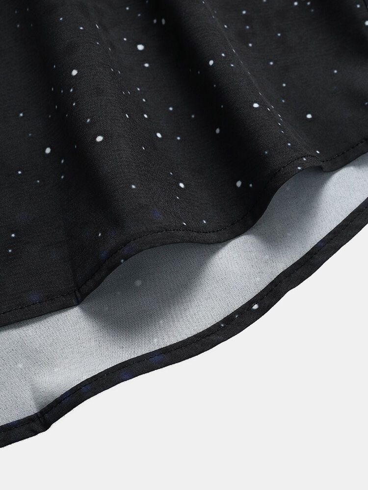 Herr Galaxy Planet Print Black Lapel Shirts