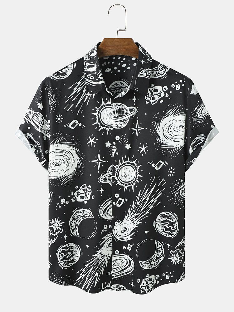 Herr Galaxy Print Star War Lapel Kortärmad Casual Skjortor Med Knappar