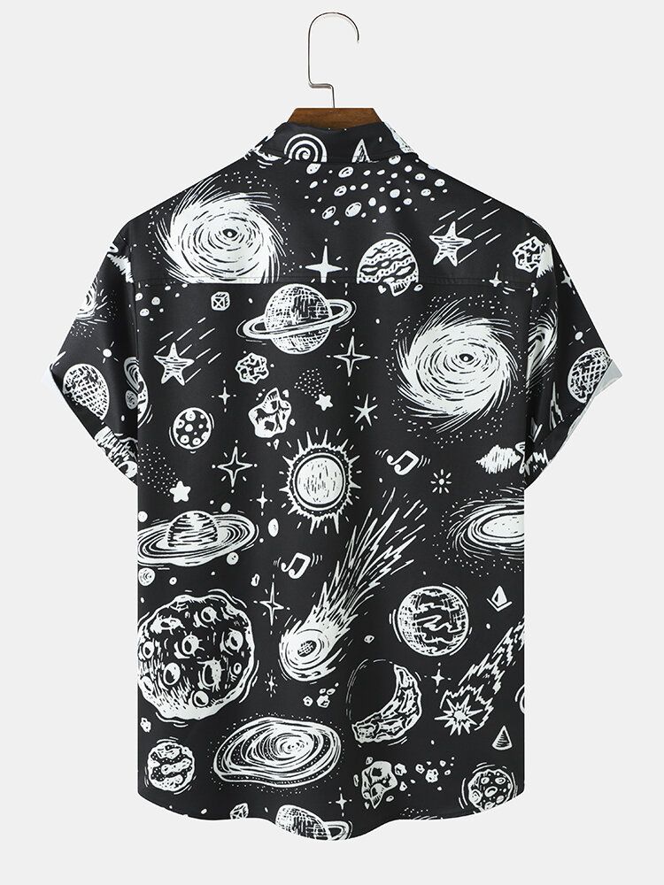 Herr Galaxy Print Star War Lapel Kortärmad Casual Skjortor Med Knappar