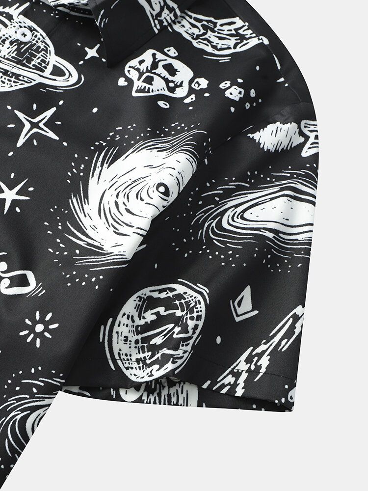 Herr Galaxy Print Star War Lapel Kortärmad Casual Skjortor Med Knappar