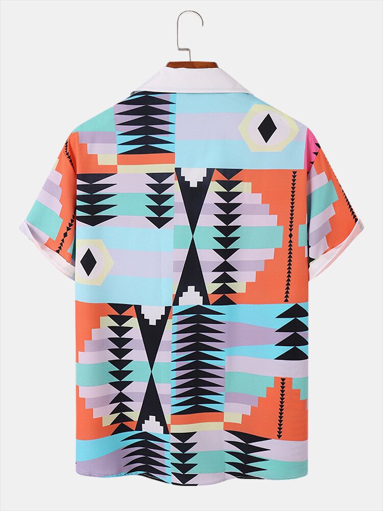 Herr Geometriskt Tryck Kortärmad Hawaii Style Casual Skjortor