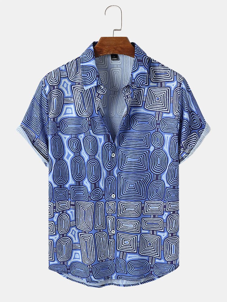 Herr Hoop Geometric Print Kortärmade Casual Shirts