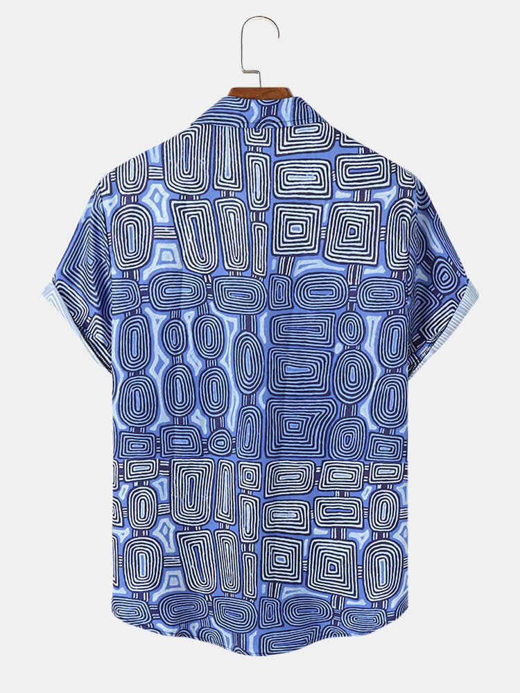 Herr Hoop Geometric Print Kortärmade Casual Shirts