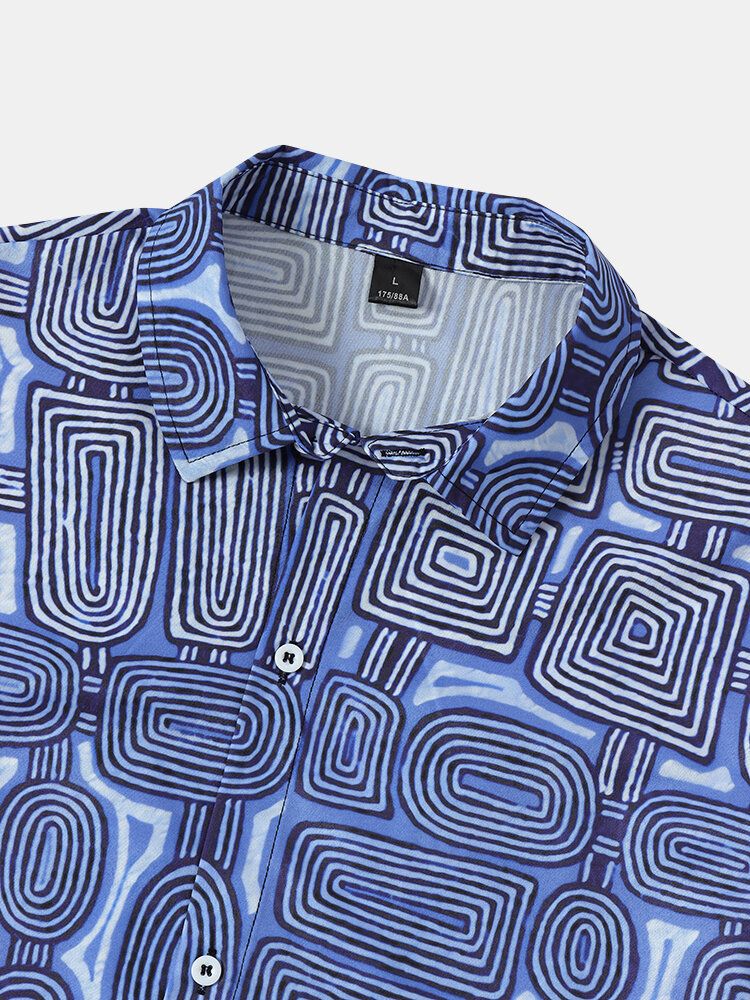 Herr Hoop Geometric Print Kortärmade Casual Shirts