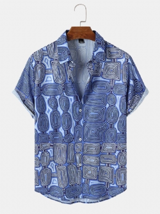 Herr Hoop Geometric Print Kortärmade Casual Shirts