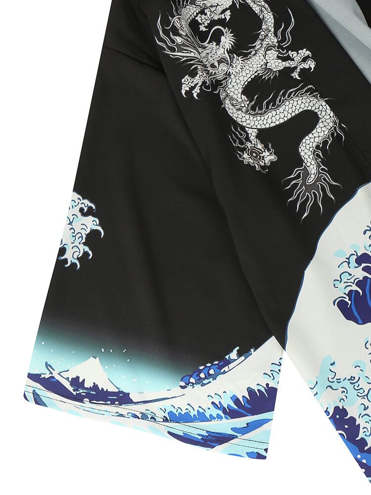 Herr Japansk Stil Wave Koi Ukiyoe Tryck Kimono Two Piece Outfits