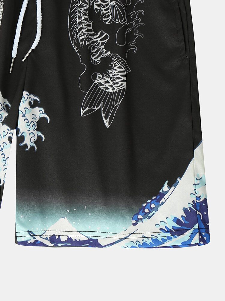 Herr Japansk Stil Wave Koi Ukiyoe Tryck Kimono Two Piece Outfits