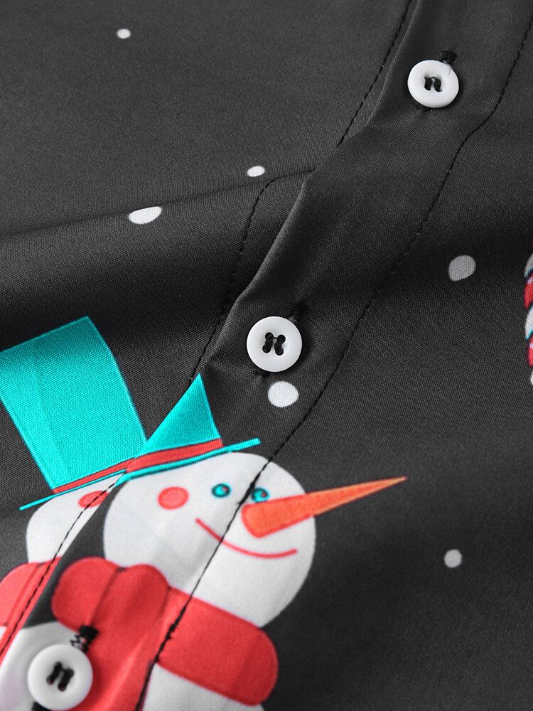 Herr Jul Snowman Kontrast Knappslag Lapel Kortärmade Skjortor