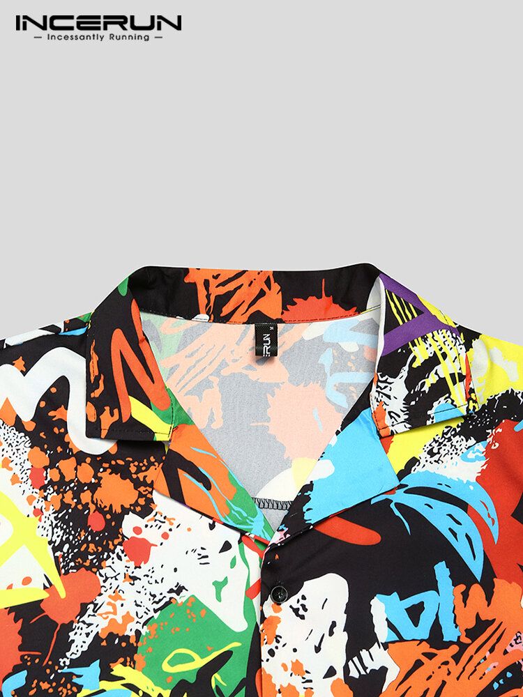 Herr Kontrast Graffiti Colorblock Mjuk Andas Graceful Leisure Shirts