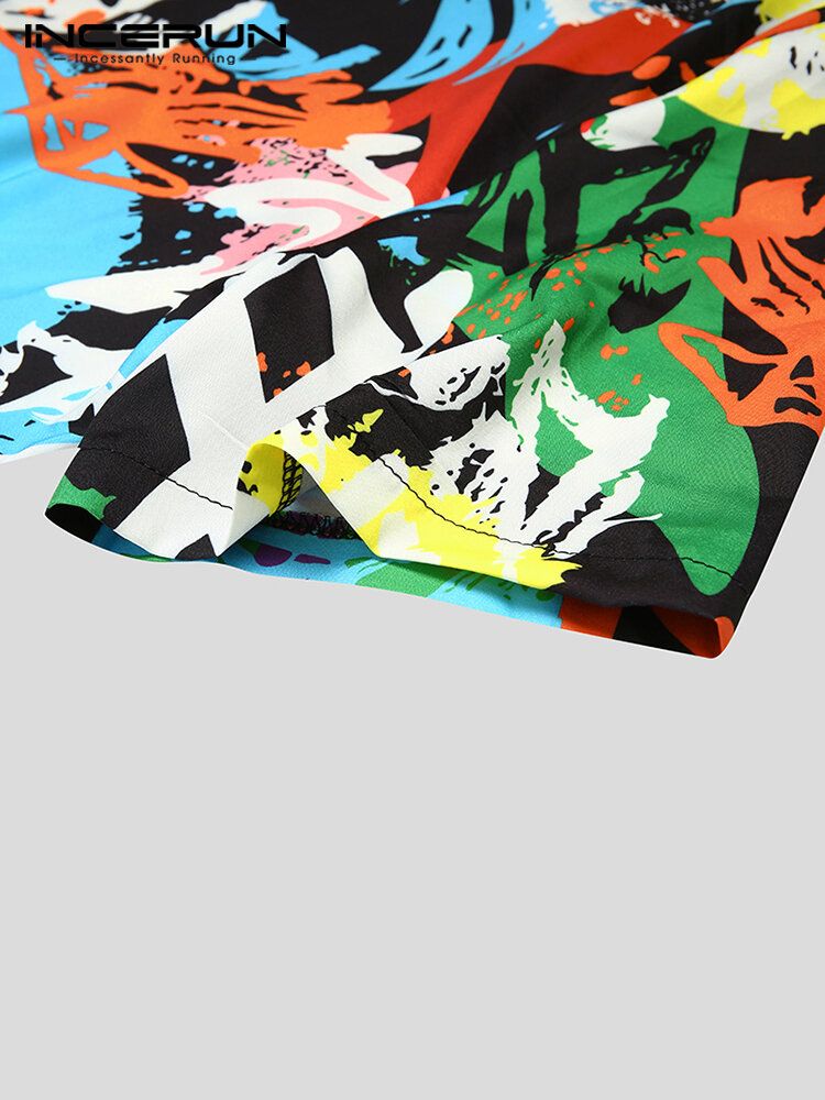 Herr Kontrast Graffiti Colorblock Mjuk Andas Graceful Leisure Shirts