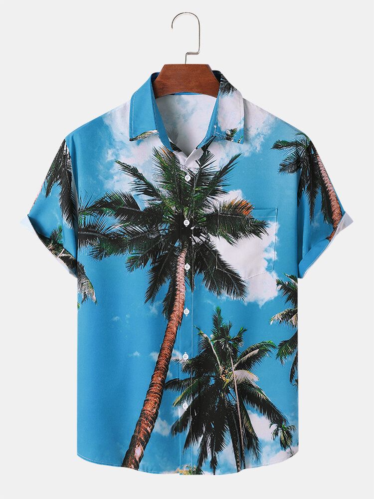 Herr Palm Tree Print Hawaii Style Graceful Leisure Alla Matchade Hudvänliga Skjortor