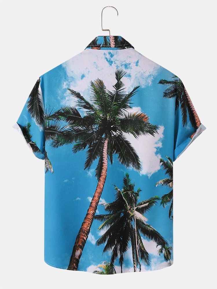 Herr Palm Tree Print Hawaii Style Graceful Leisure Alla Matchade Hudvänliga Skjortor