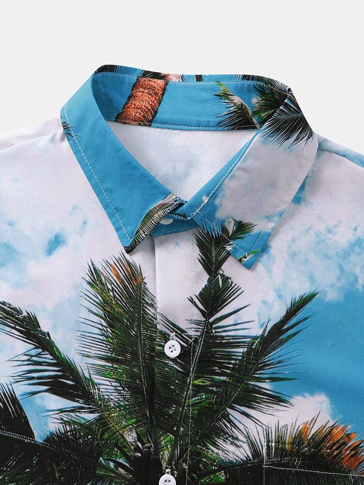 Herr Palm Tree Print Hawaii Style Graceful Leisure Alla Matchade Hudvänliga Skjortor