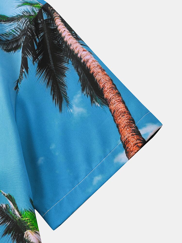 Herr Palm Tree Print Hawaii Style Graceful Leisure Alla Matchade Hudvänliga Skjortor