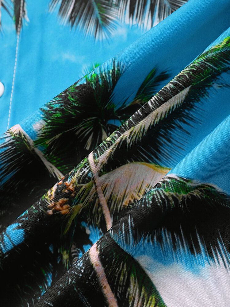 Herr Palm Tree Print Hawaii Style Graceful Leisure Alla Matchade Hudvänliga Skjortor