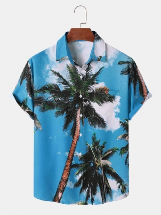 Herr Palm Tree Print Hawaii Style Graceful Leisure Alla Matchade Hudvänliga Skjortor