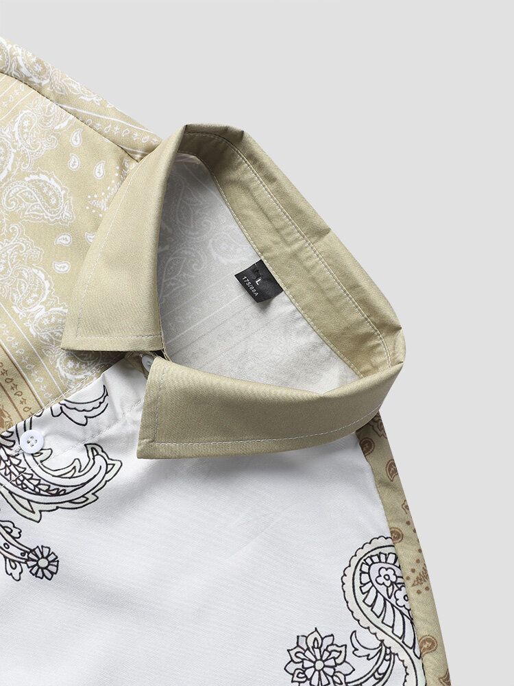 Herr Patchwork Paisley Print Casual Kortärmade Street Shirts