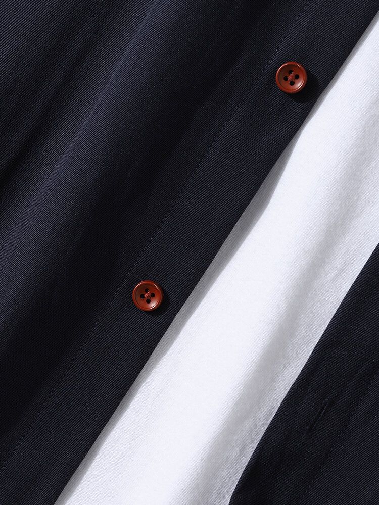 Herr Patchwork Two Tone Stitching Button Up Casual Långärmade Skjortor