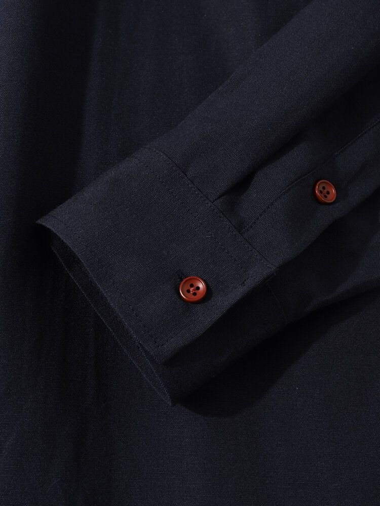 Herr Patchwork Two Tone Stitching Button Up Casual Långärmade Skjortor