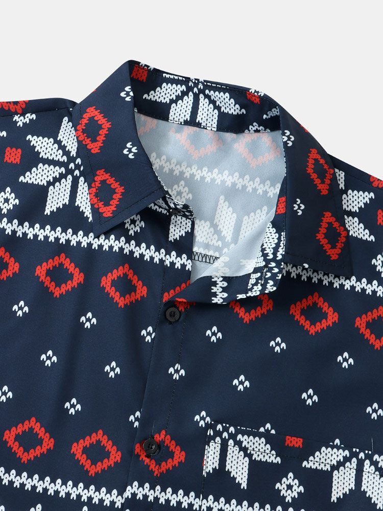 Herr Snow Geometric Chest Pocket Casual Short Shirts