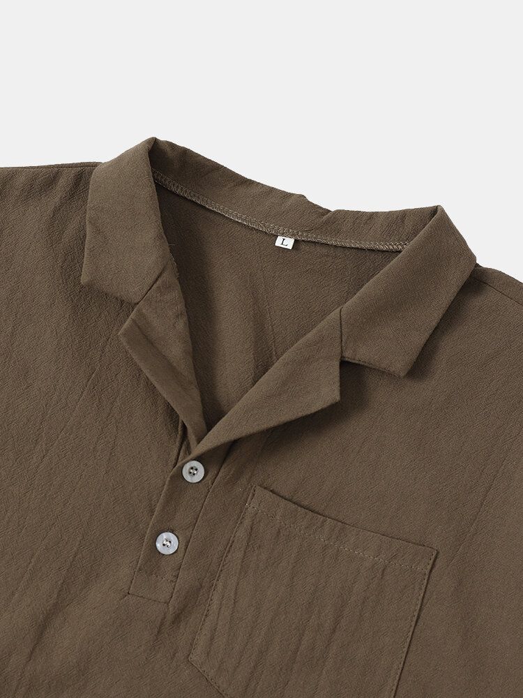 Herr Solid Half Buttons Single Pocket Revere Collar Shirts