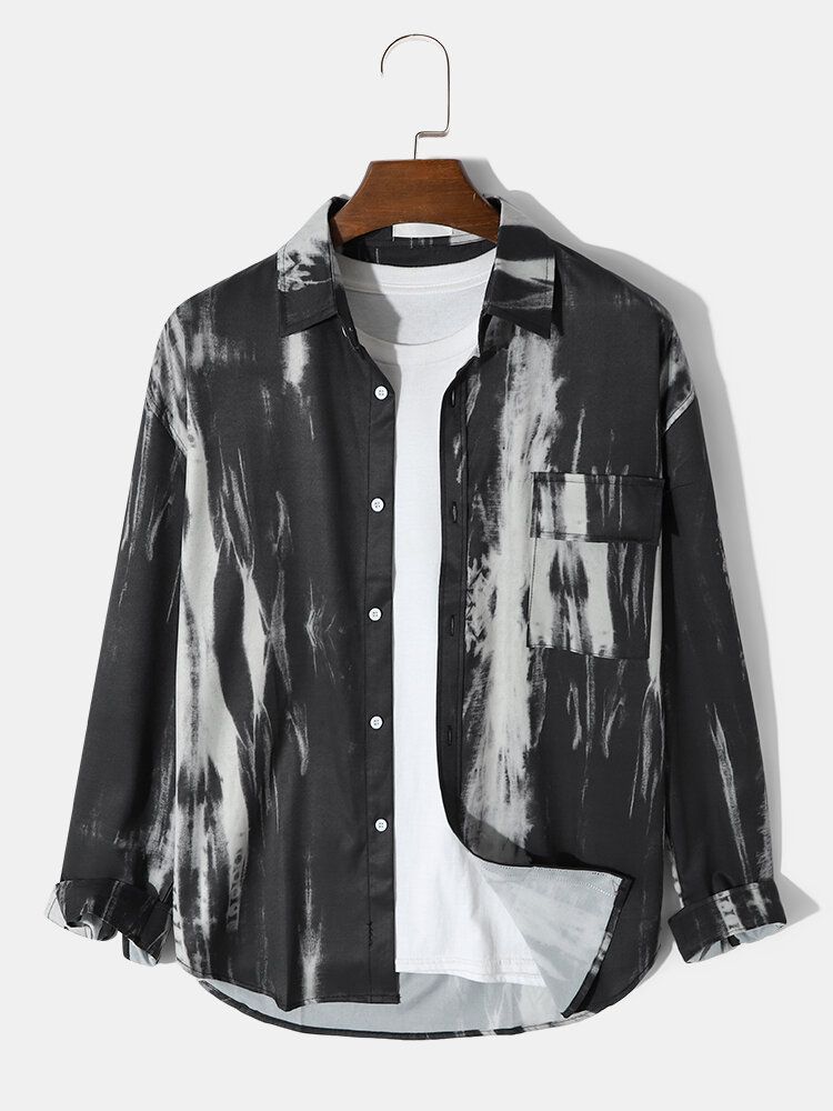 Herr Tie Dye Mode Pocket Lapel Collar Outwear Långärmad Skjorta