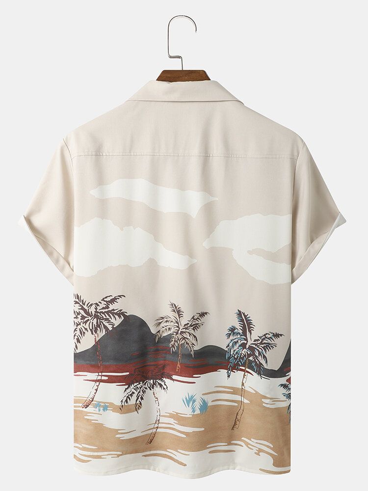 Herr Tropical Landscape Print Revere Collar Casual Kortärmade Skjortor