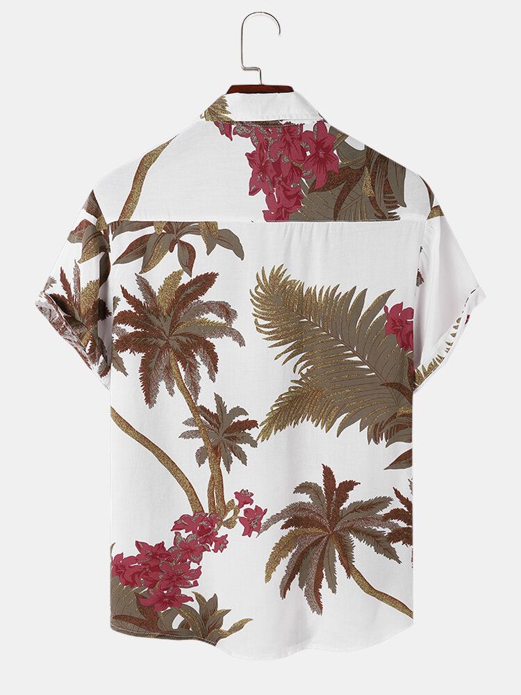 Herr Tropical Leaf Hawaii Style Casual Hudvänliga Matchande Mjuka Skjortor