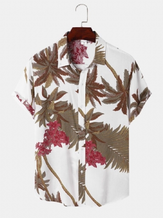 Herr Tropical Leaf Hawaii Style Casual Hudvänliga Matchande Mjuka Skjortor