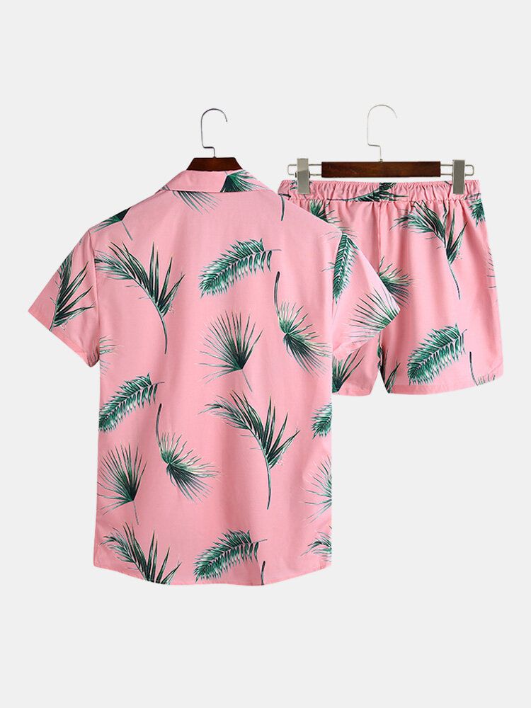 Herr Tropical Leaf Print Vacation Style Casual Shirts Sets