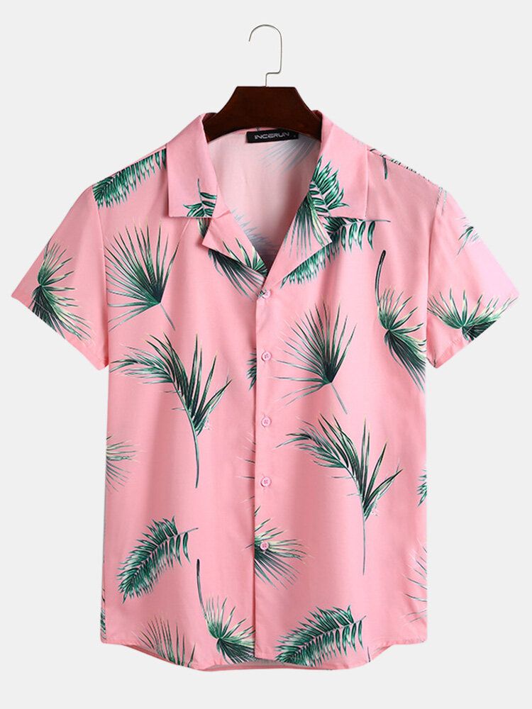 Herr Tropical Leaf Print Vacation Style Casual Shirts Sets