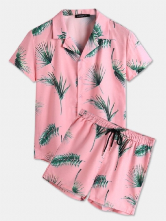 Herr Tropical Leaf Print Vacation Style Casual Shirts Sets