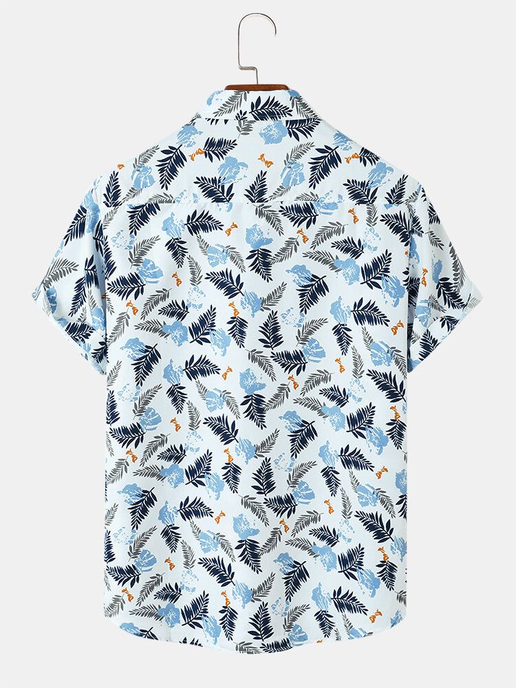 Herr Tropical Leave Print Lapel Normal Fit Holiday Casual Kortärmade Skjortor