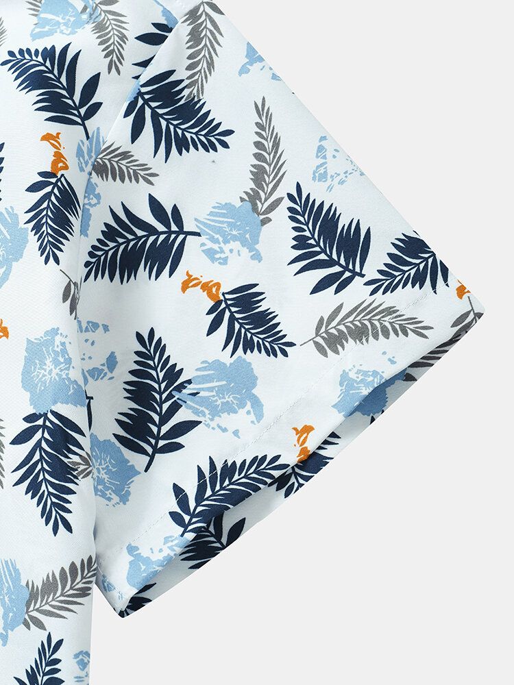 Herr Tropical Leave Print Lapel Normal Fit Holiday Casual Kortärmade Skjortor