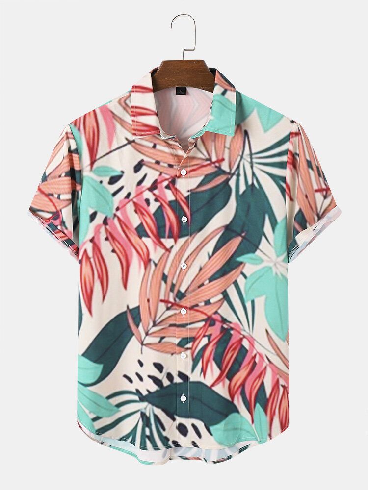 Herr Tropical Leaves Graphic Soft All Matchade Hudvänliga Skjortor