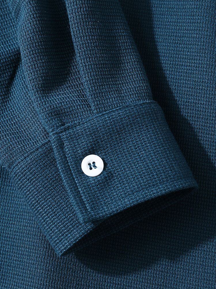 Herrbroderade Bröstficka Långärmad Lapel Collar Casual Skjortor