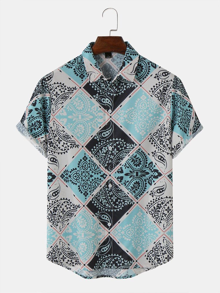 Herrscarf Paisley Print Kortärmade Casual Shirts