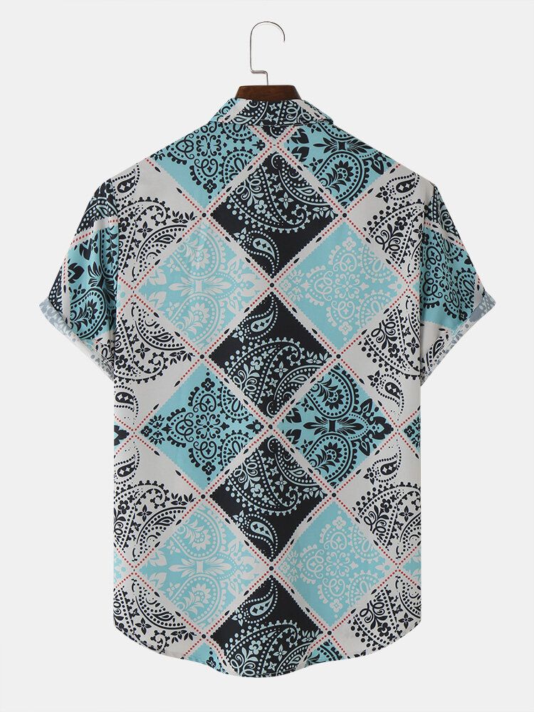 Herrscarf Paisley Print Kortärmade Casual Shirts