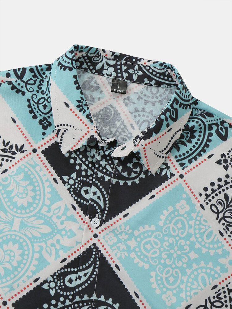 Herrscarf Paisley Print Kortärmade Casual Shirts