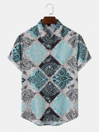 Herrscarf Paisley Print Kortärmade Casual Shirts