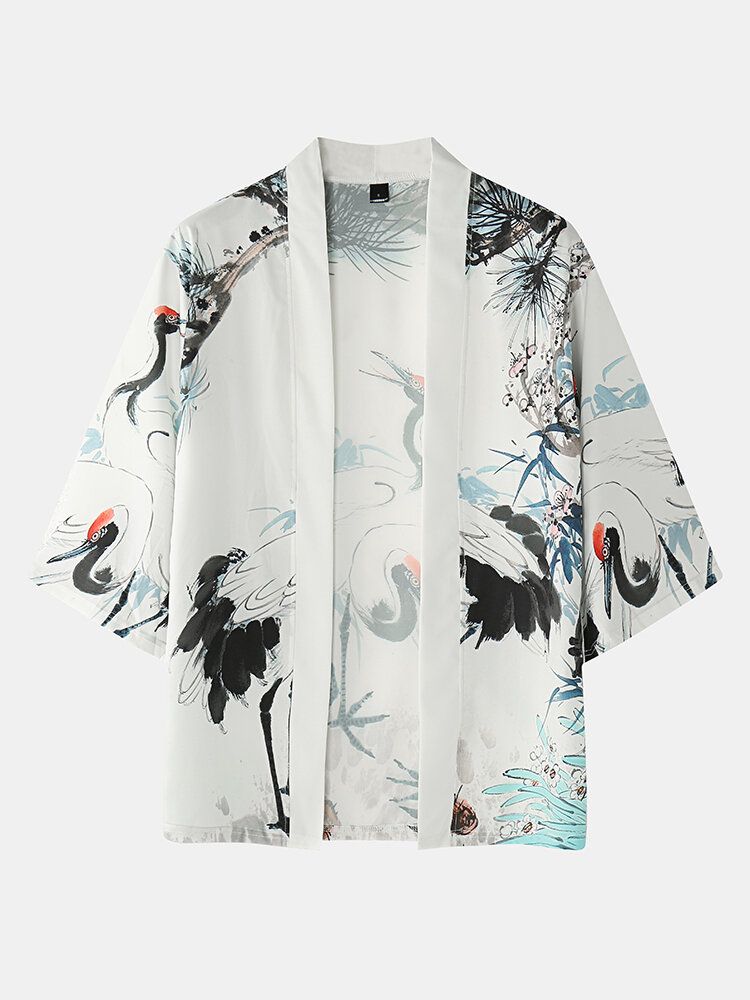 Kimono Bläckmålning För Män Krantrycksficka Öppen Framsida Tvådelade Outfits