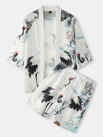 Kimono Bläckmålning För Män Krantrycksficka Öppen Framsida Tvådelade Outfits