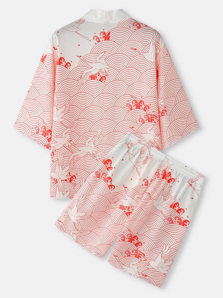 Kimono Crane Propitious Clouds Mönster Dragsko Tvådelade Outfits