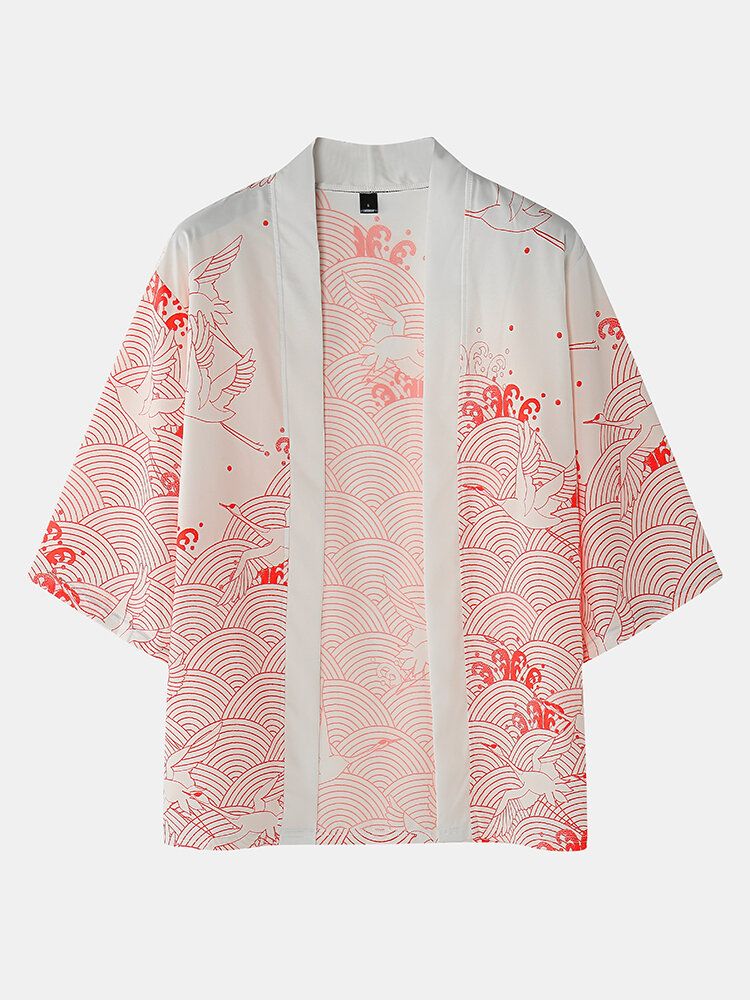 Kimono Crane Propitious Clouds Mönster Dragsko Tvådelade Outfits