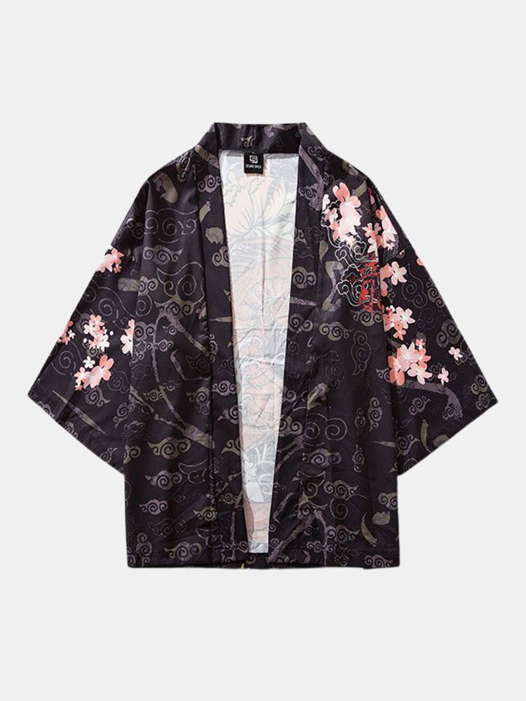 Kimono Herr Etnisk Stil Med Lång Gragontryck Elastisk Midja I Två Delar