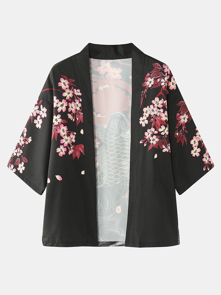 Kimonokarp Herr Med Blommönster Japansk Fisk Elastisk Midja Tvådelade Outfits