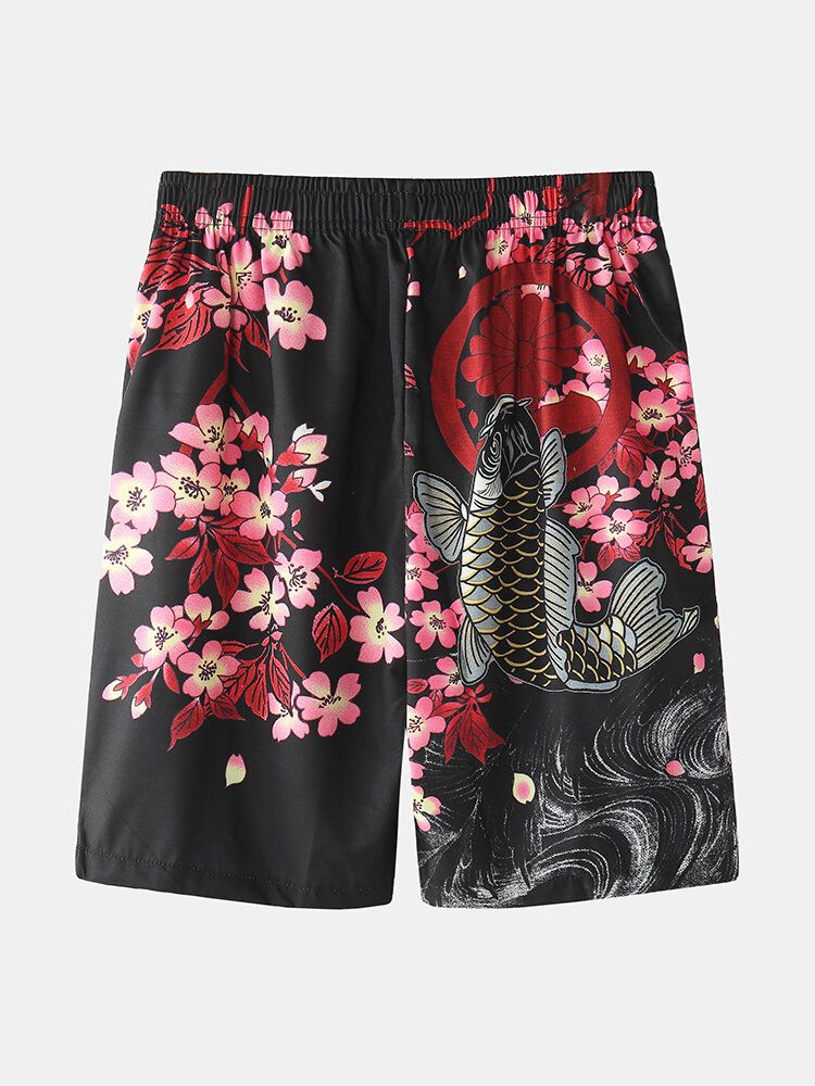 Kimonokarp Herr Med Blommönster Japansk Fisk Elastisk Midja Tvådelade Outfits